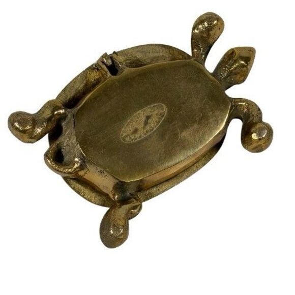 Solid Brass Turtle Trinket Jewelry Box Ashtray Hinged Lid Antique Vintage MCM - Picture 10 of 11